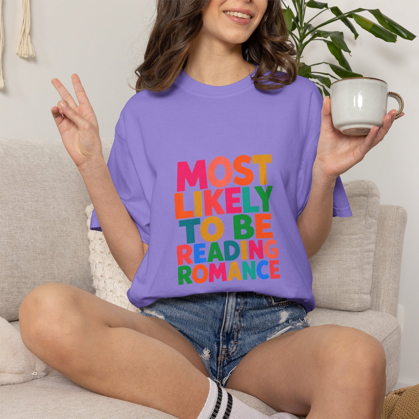 "Most Likely to Be Reading Romance" Colourful Book Lover Tee