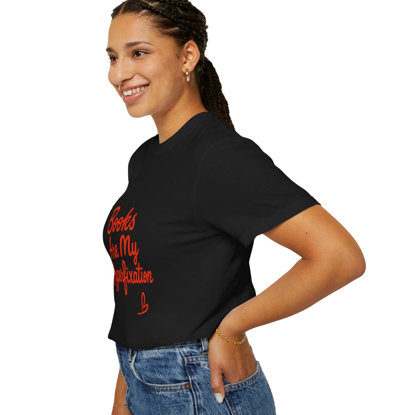Books Are My Hyperfixation T-Shirt — Cute Red Script Reading Tee for Book Lovers