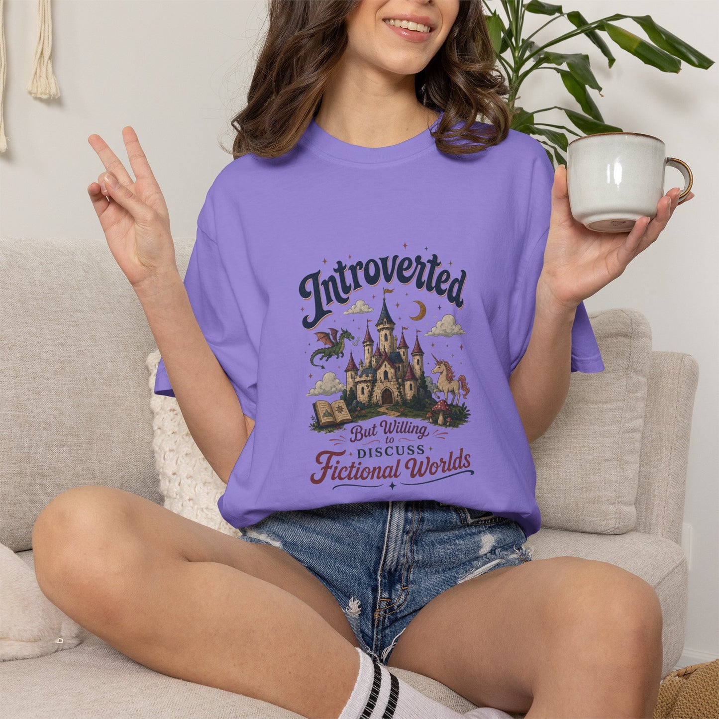 "Introverted But Willingly Discuss Fictional Worlds" Fantasy Lovers T-Shirt