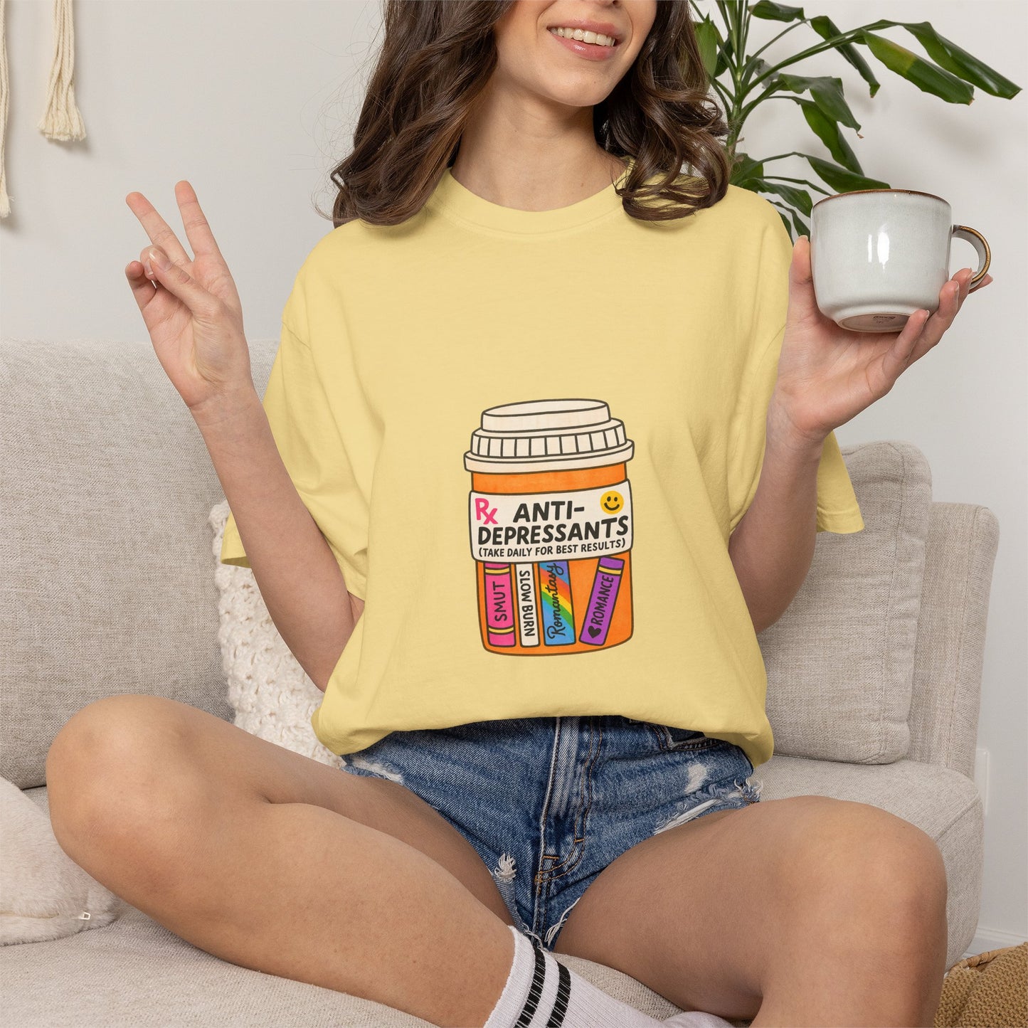 T-Shirt — "Anti-Depressants" Coffee & Books Graphic Tee