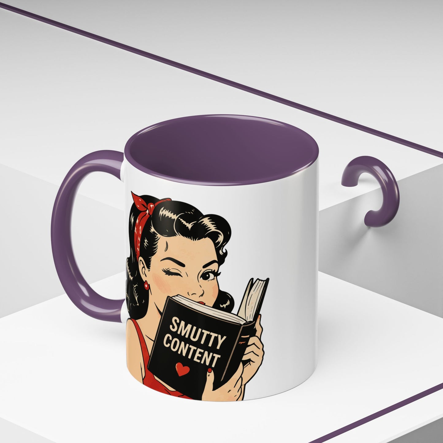 Retro Pin-Up Coffee Mug — Vintage Pop Art Woman with Heart Lollipop (11oz)