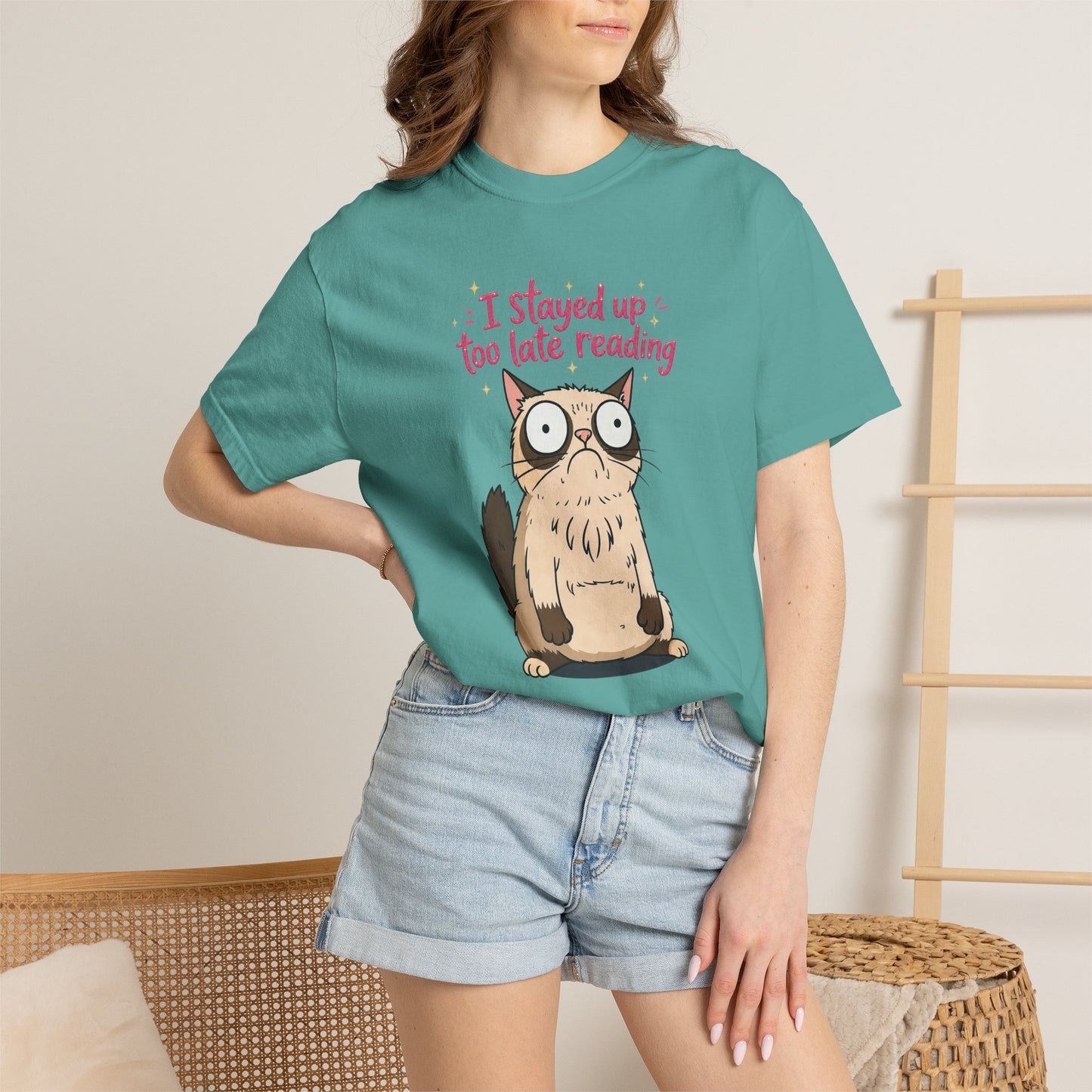 "I Stayed Up Too Late Reading" Cat T-Shirt — Cute Book Lover Graphic Tee