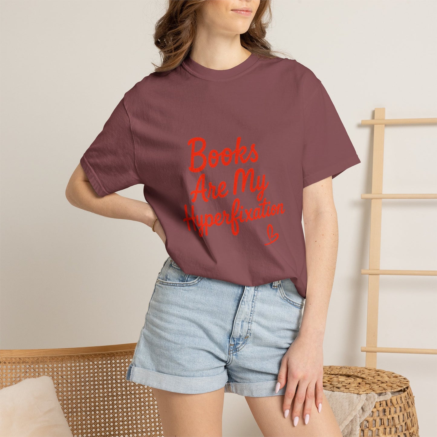 Books Are My Hyperfixation T-Shirt — Cute Red Script Reading Tee for Book Lovers