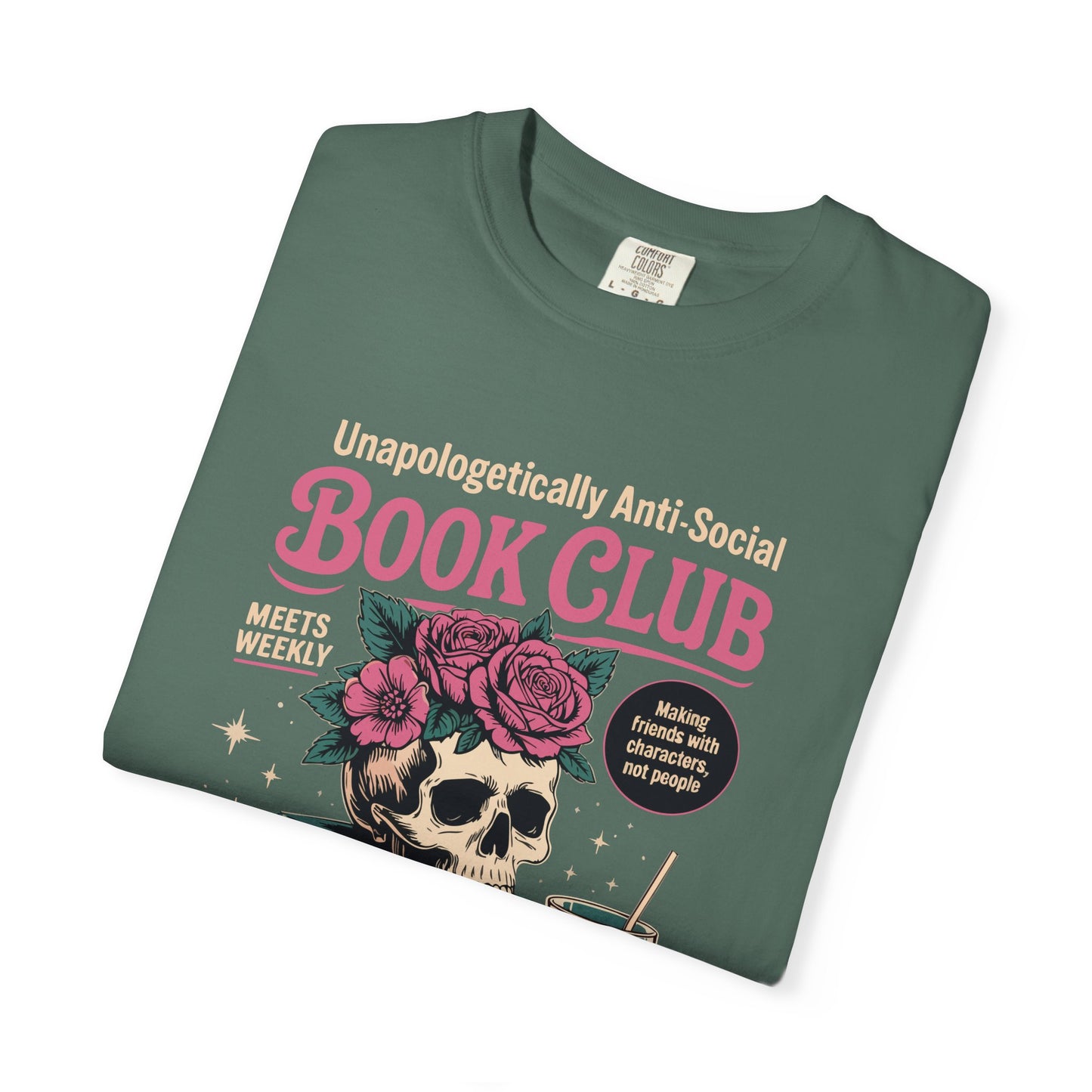 "Unapologetically Anti-Social Book Club" T-Shirt — Skull & Books Graphic Tee for Avid Readers