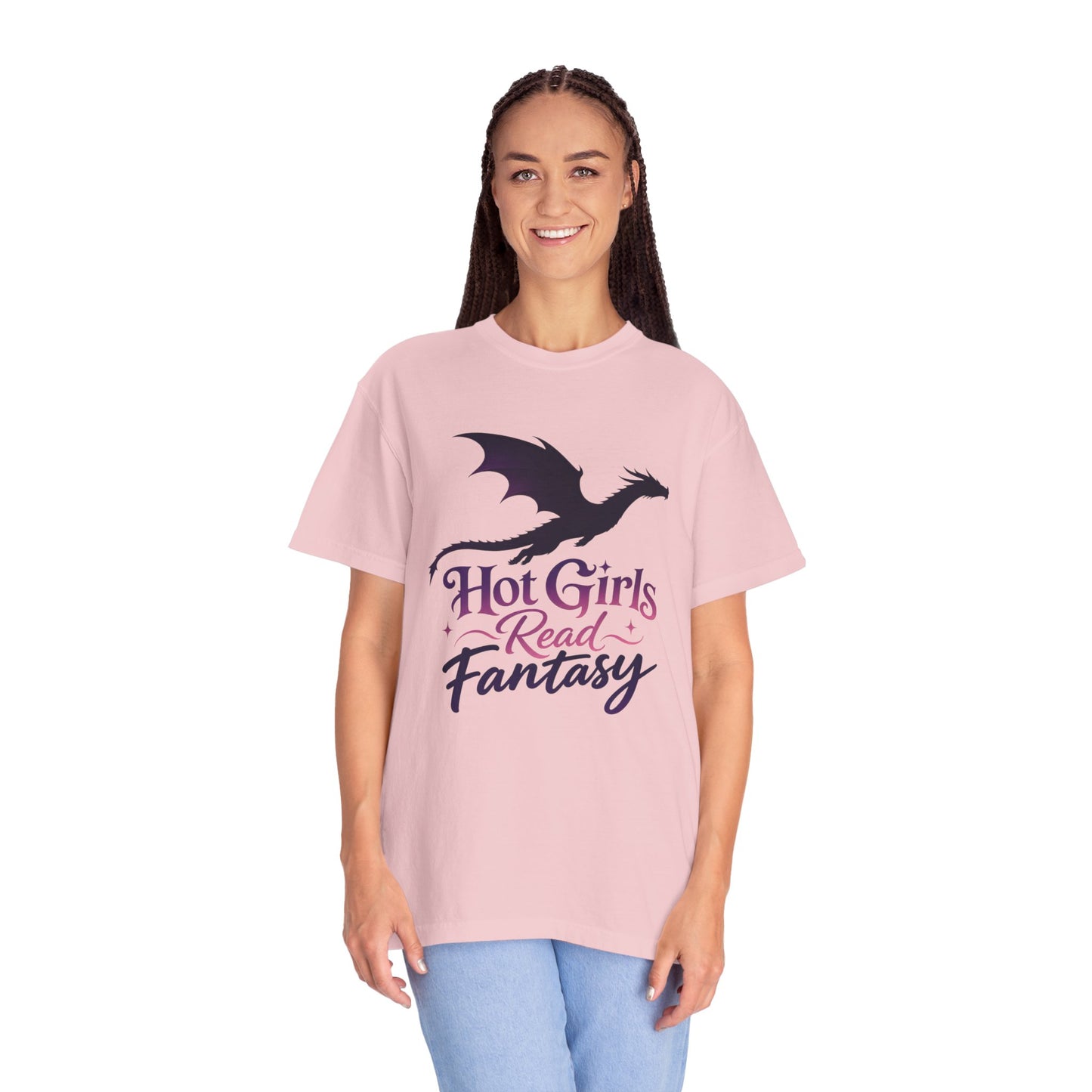 Fantasy Reader T‑Shirt — "Hot Girls Read Fantasy" Dragon Graphic