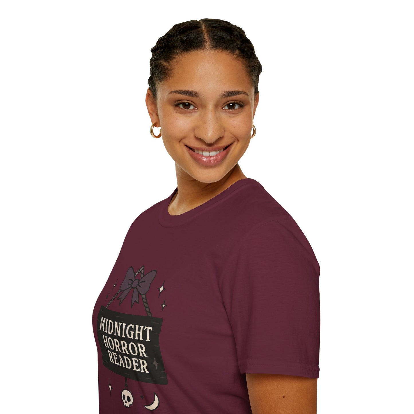 Lightweight Fabric - "Midnight Horror Reader" T-Shirt — Spooky Book Lover Graphic Tee
