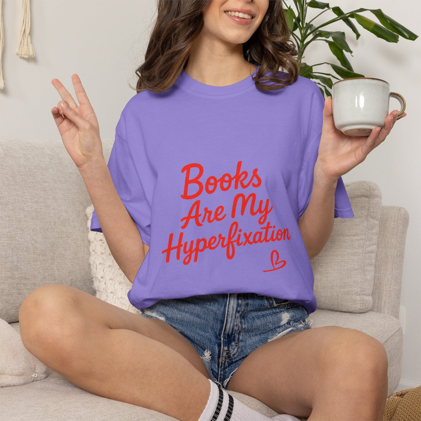 Books Are My Hyperfixation T-Shirt — Cute Red Script Reading Tee for Book Lovers
