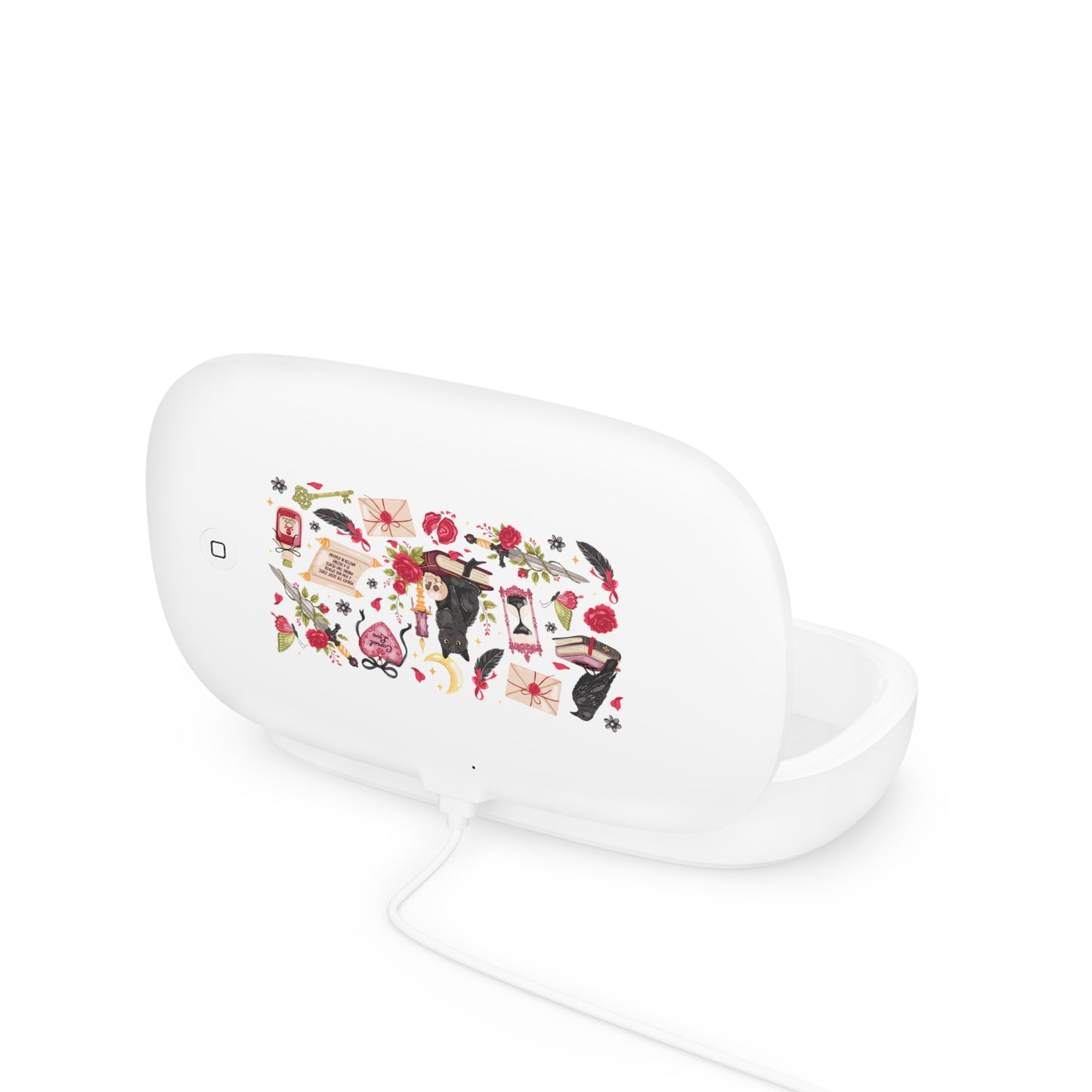 Witchy Cats UV Phone Sanitizer & Wireless Charging Pad — Black Cat, Herbs & Tarot Design