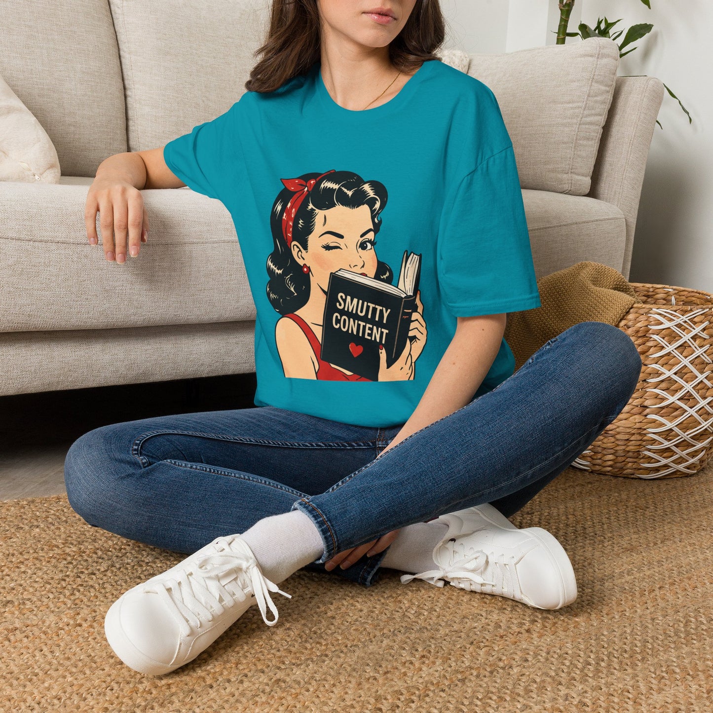 Lightweight Fabric - Vintage Pin-up Reading Tee — "Smutty Content" Graphic T-Shirt