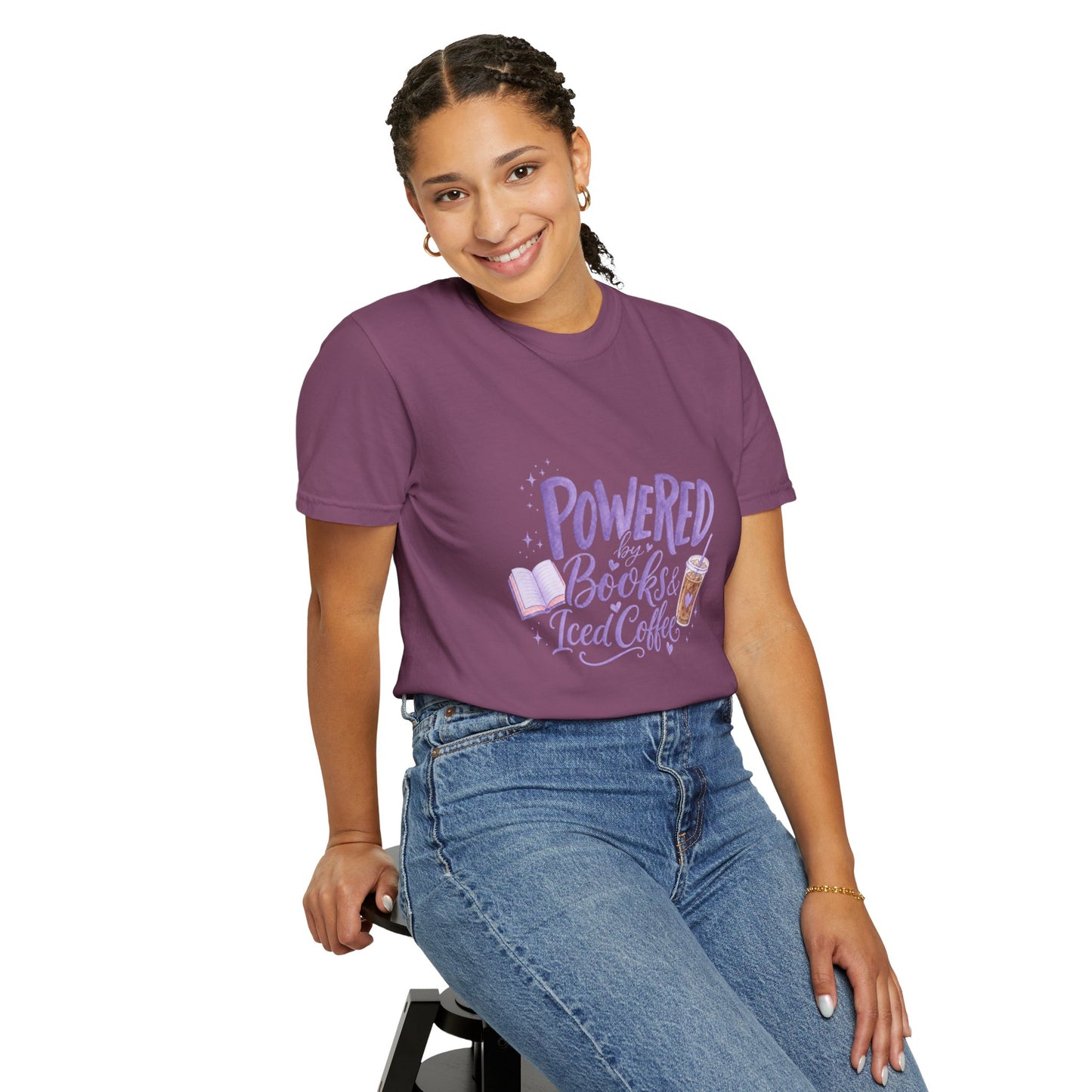 Book Lover T‑Shirt — "Powered by Books & Iced Coffee" Graphic Tee