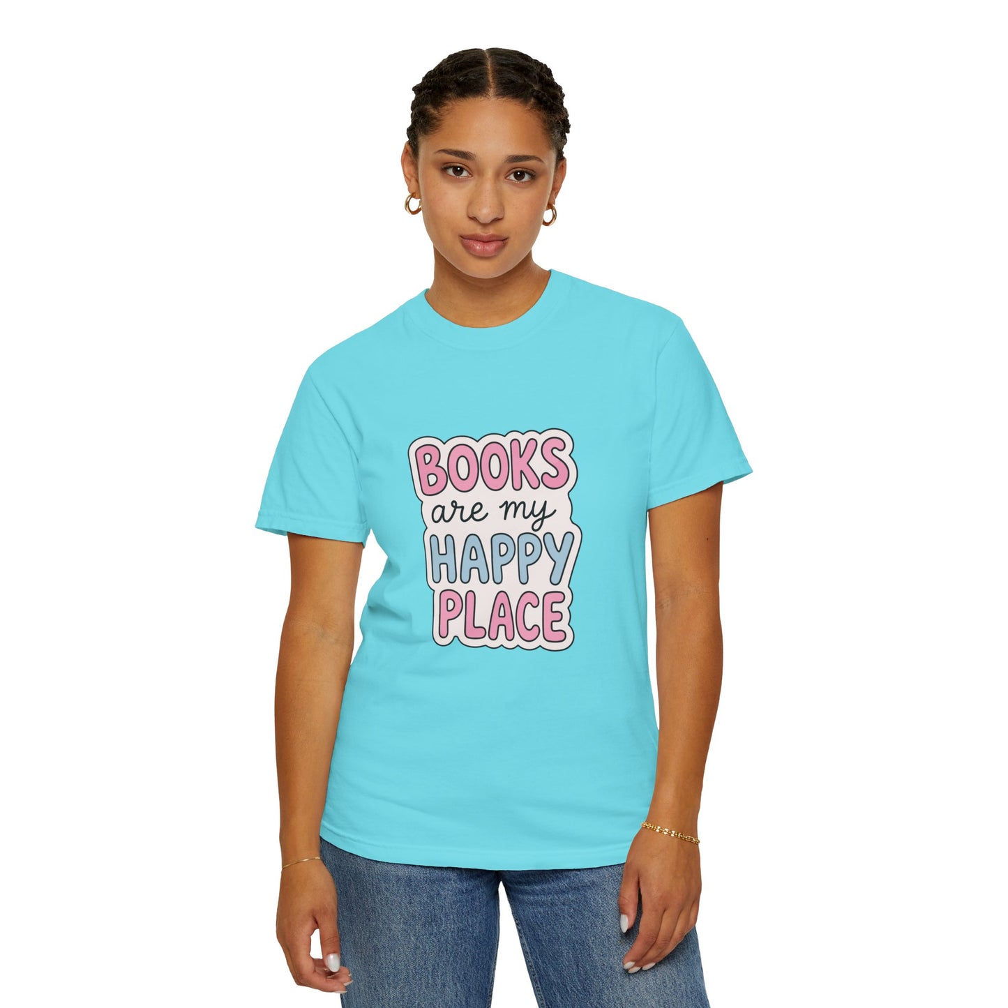 "Books Are My Happy Place" T-Shirt — Cute Pastel Reader Tee