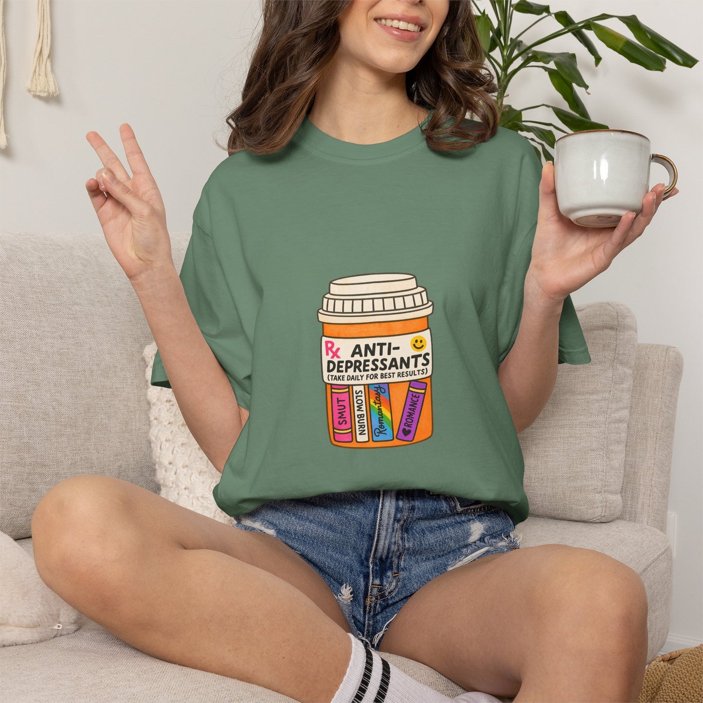 T-Shirt — "Anti-Depressants" Coffee & Books Graphic Tee