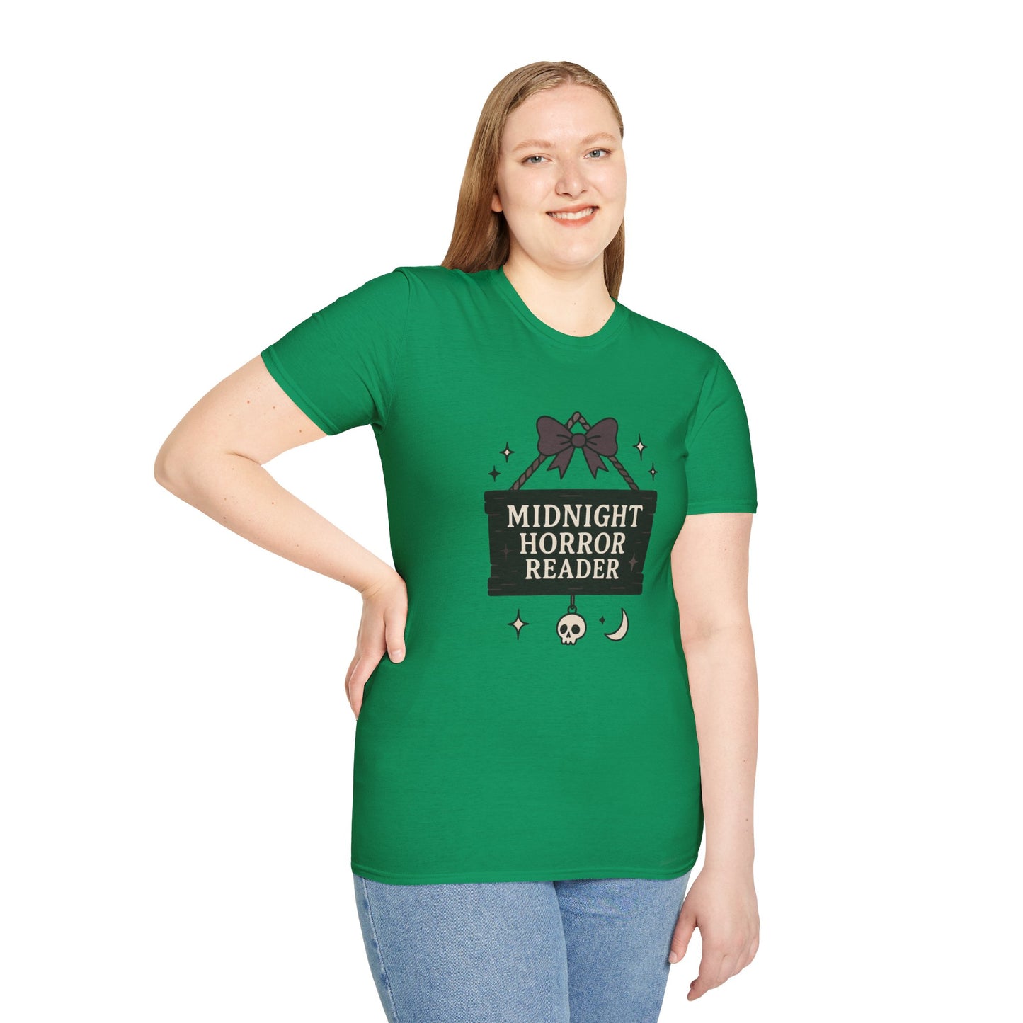 Lightweight Fabric - "Midnight Horror Reader" T-Shirt — Spooky Book Lover Graphic Tee