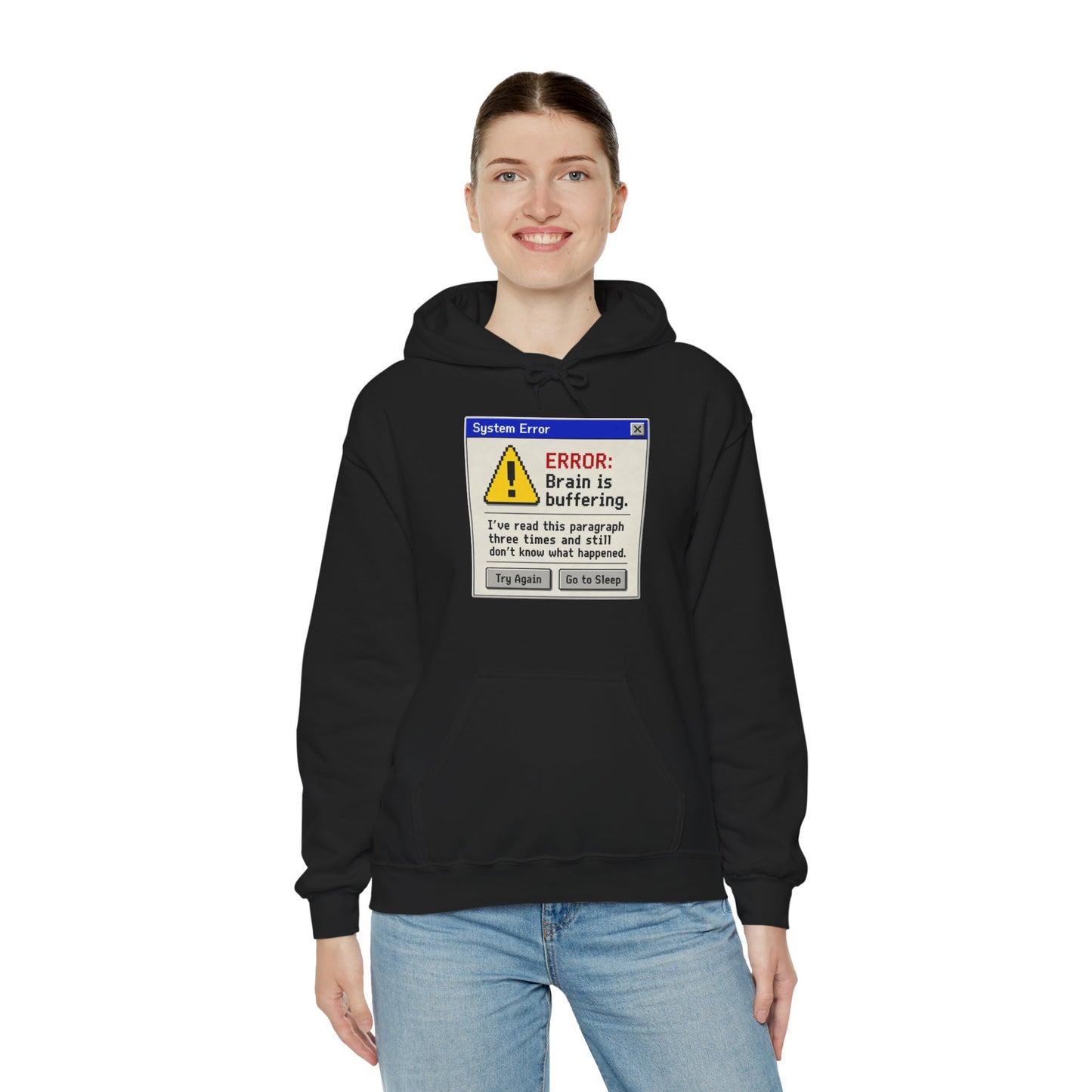 Neurospicy "ERROR: Brain is buffering" Retro Computer Alert Graphic Hoodie