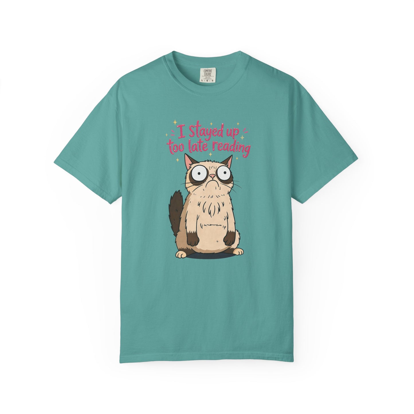 "I Stayed Up Too Late Reading" Cat T-Shirt — Cute Book Lover Graphic Tee