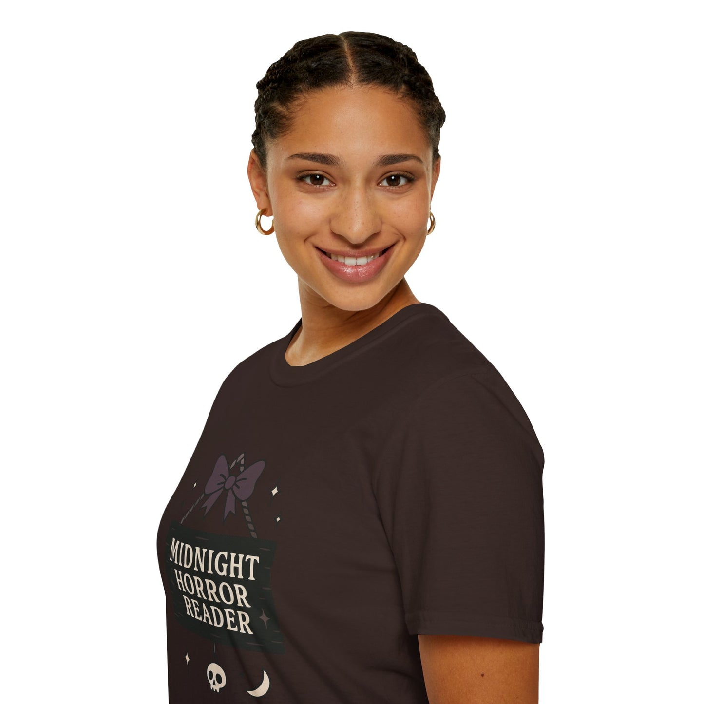 Lightweight Fabric - "Midnight Horror Reader" T-Shirt — Spooky Book Lover Graphic Tee