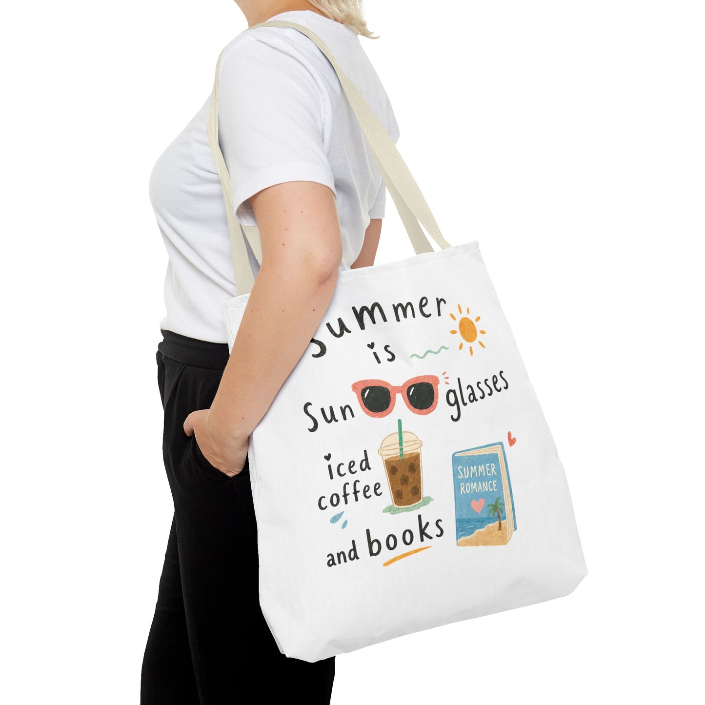 Summer Tote Bag — “Summer is Sunglasses, Iced Coffee and Books” Beach Book Bag