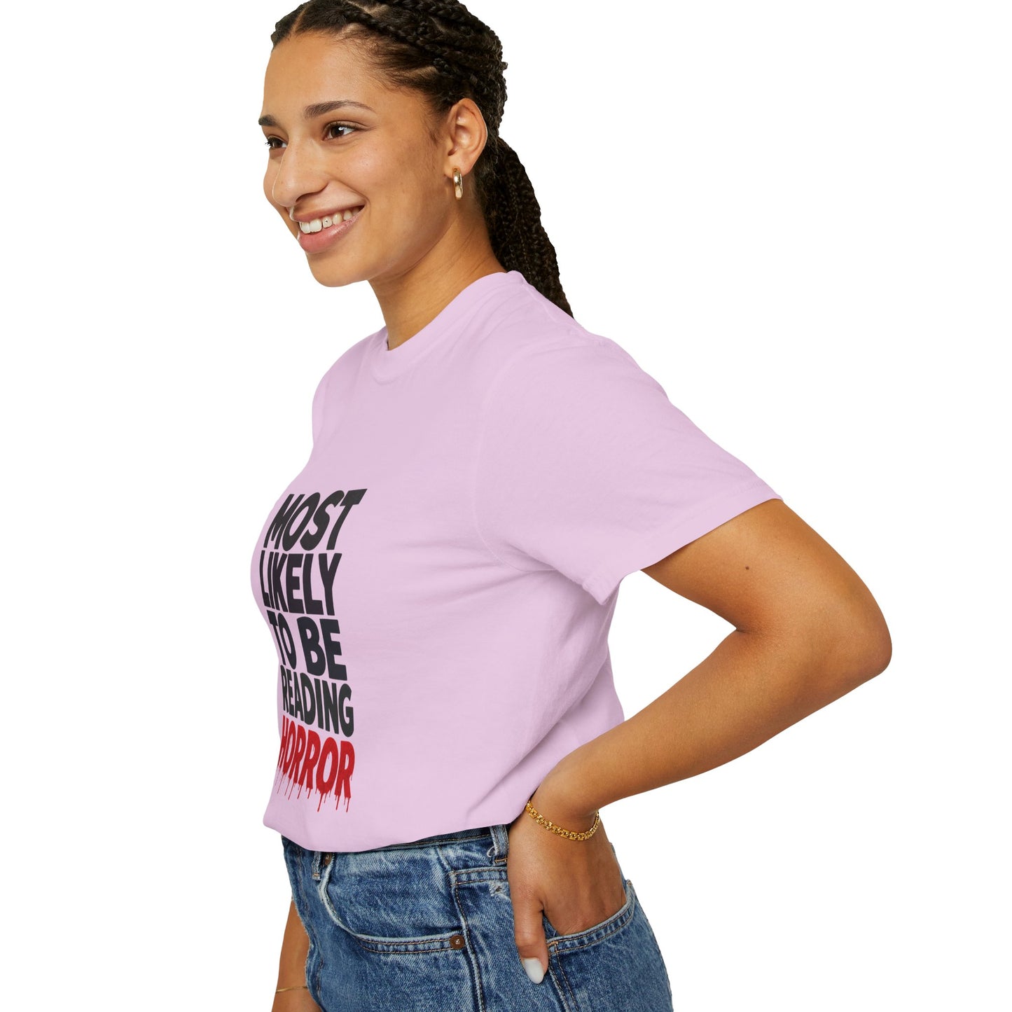 Horror Reader T-Shirt — "Most Likely to Be Reading Horror" Graphic Tee