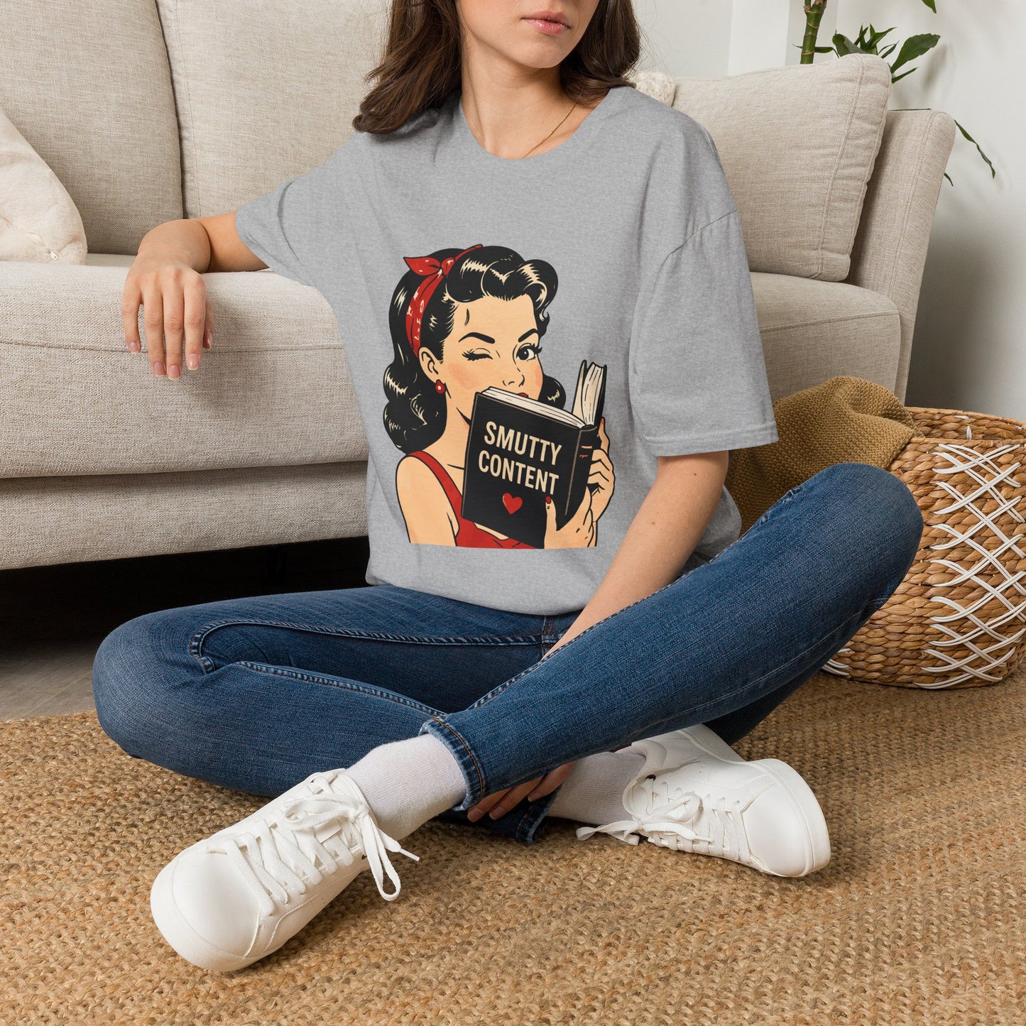 Lightweight Fabric - Vintage Pin-up Reading Tee — "Smutty Content" Graphic T-Shirt