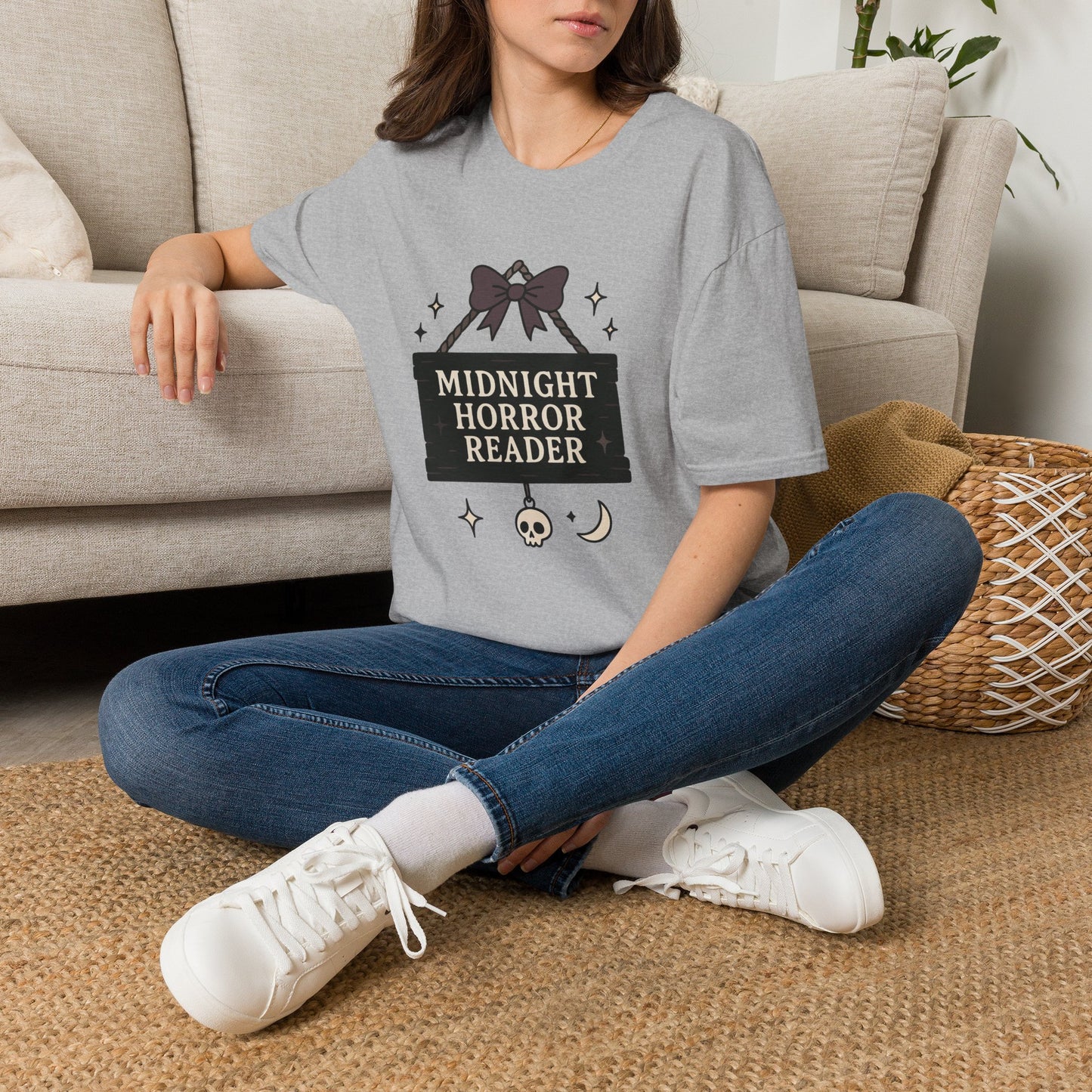 Lightweight Fabric - "Midnight Horror Reader" T-Shirt — Spooky Book Lover Graphic Tee