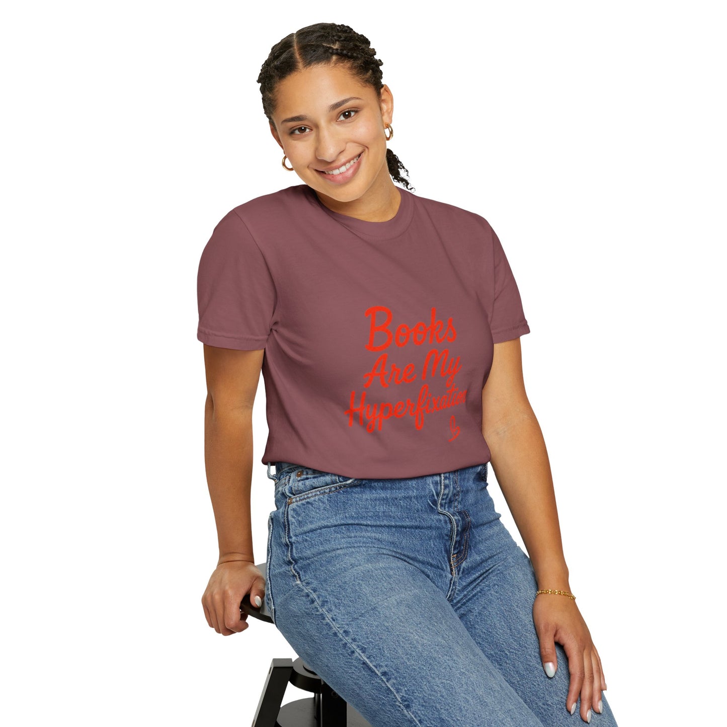 Books Are My Hyperfixation T-Shirt — Cute Red Script Reading Tee for Book Lovers