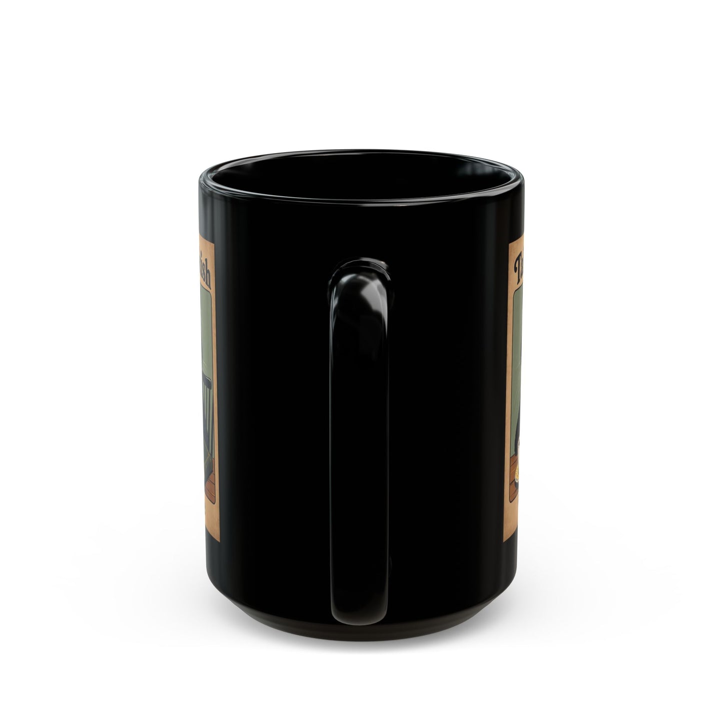 Bookish Cat Coffee Mug — “Talk Bookish To Me” Black Ceramic Mug