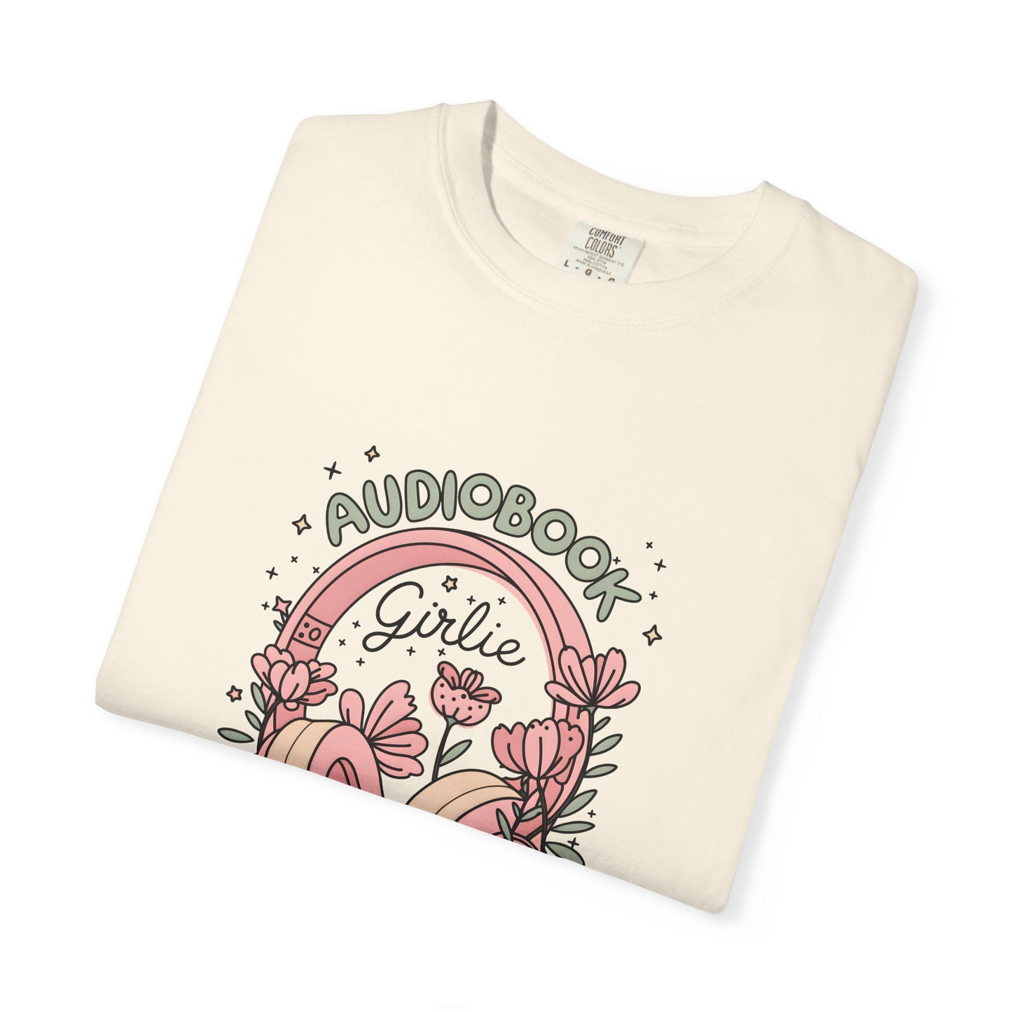 "Audiobook Girlie" T-Shirt — Floral Headphones Graphic Tee