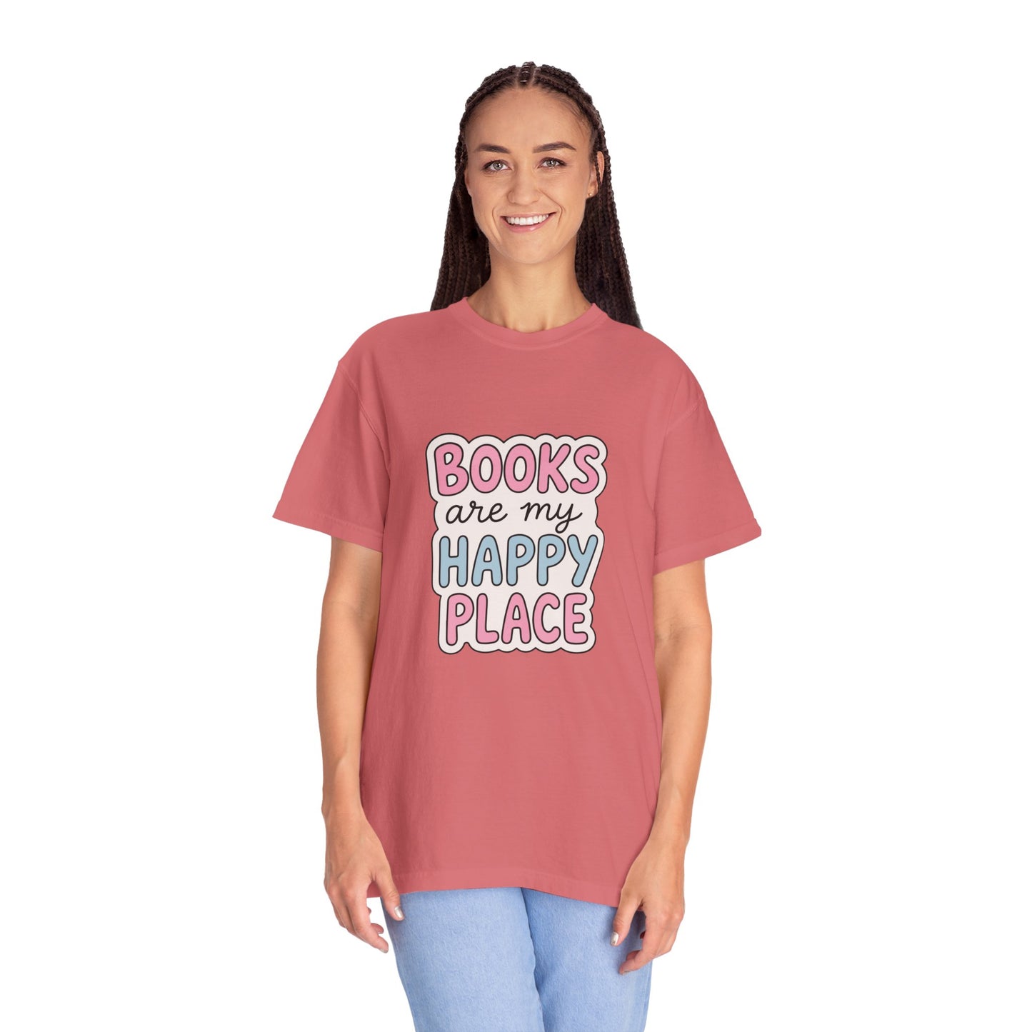 "Books Are My Happy Place" T-Shirt — Cute Pastel Reader Tee