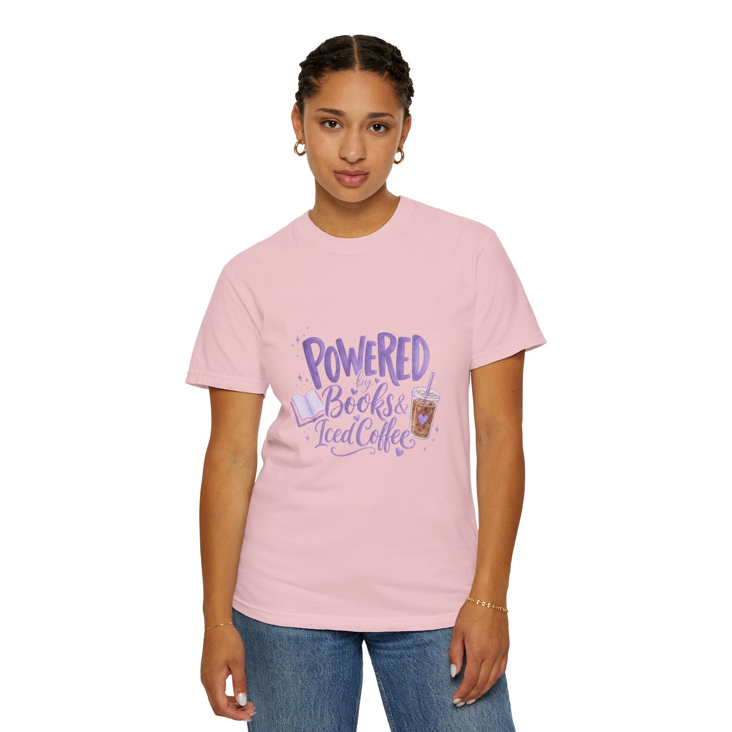 Book Lover T‑Shirt — "Powered by Books & Iced Coffee" Graphic Tee
