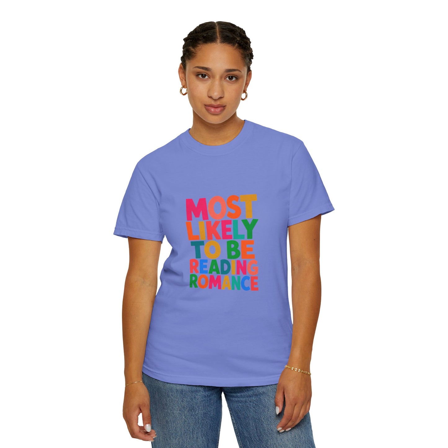 "Most Likely to Be Reading Romance" Colourful Book Lover Tee