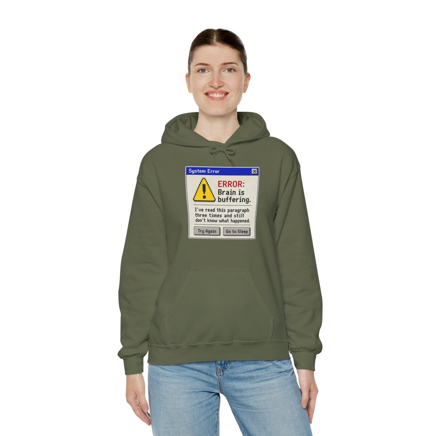 Neurospicy "ERROR: Brain is buffering" Retro Computer Alert Graphic Hoodie