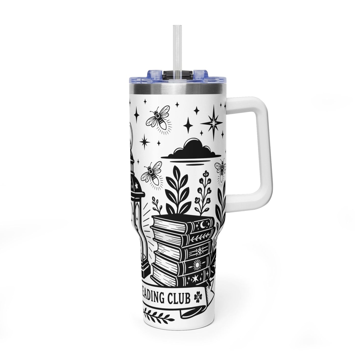 40oz Vacuum Tumbler — "Late Night Reading Club" Lantern & Moon Book Lover Travel Mug