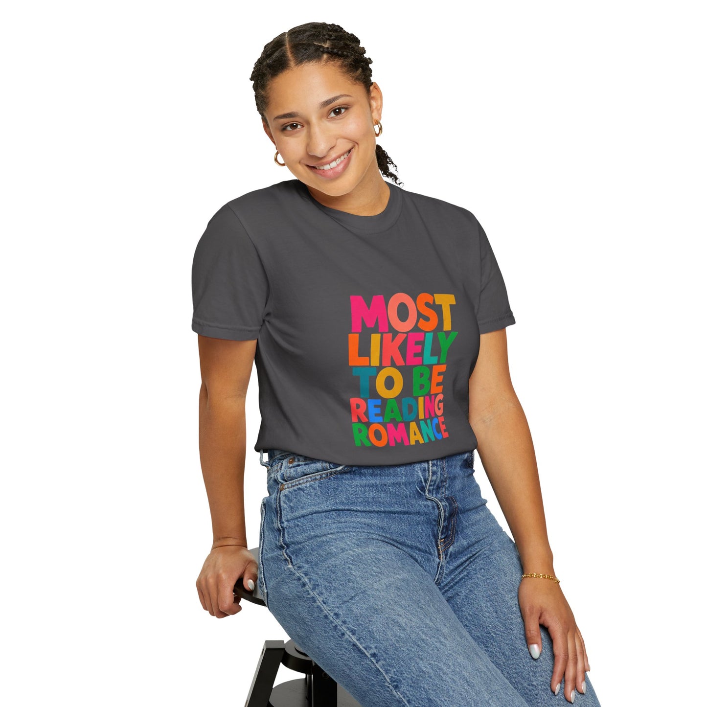 "Most Likely to Be Reading Romance" Colourful Book Lover Tee