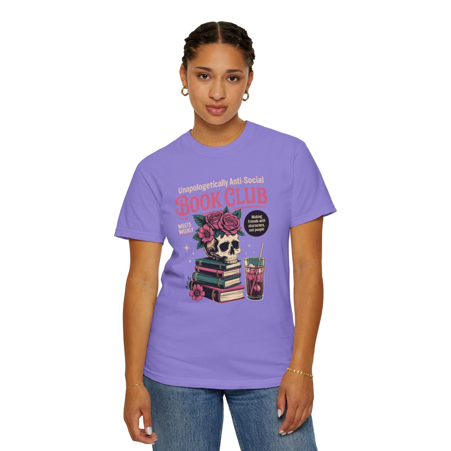 "Unapologetically Anti-Social Book Club" T-Shirt — Skull & Books Graphic Tee for Avid Readers