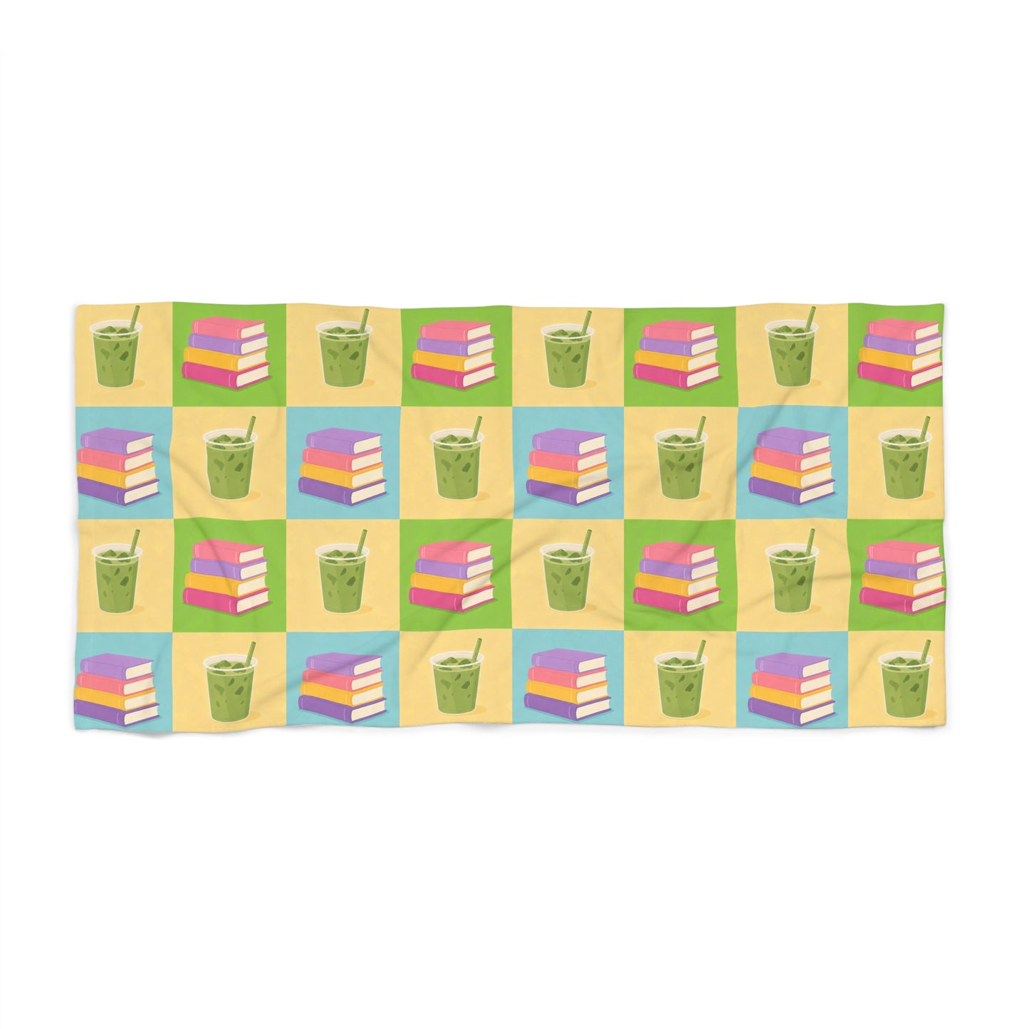 Beach Towel — Colourful Summer Books & Iced Matcha Pattern