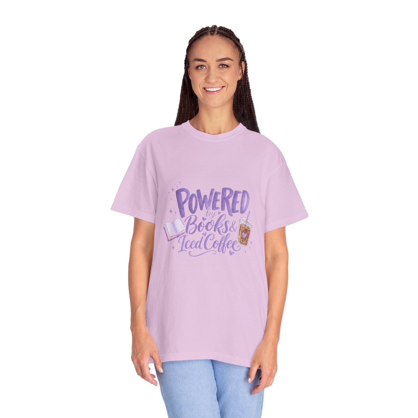 Book Lover T‑Shirt — "Powered by Books & Iced Coffee" Graphic Tee