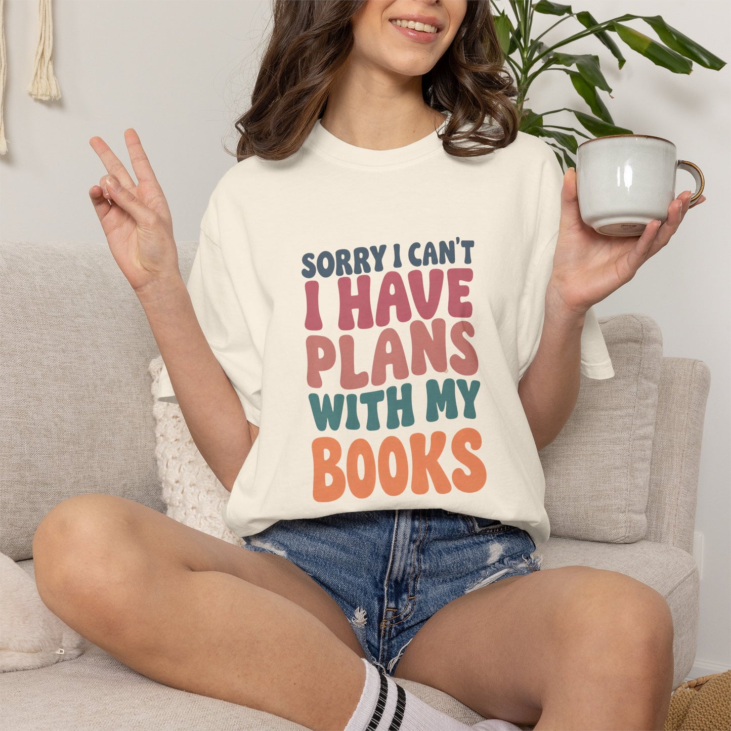 Book Lover T-Shirt — "Sorry I Can't, I Have Plans With My Books" Graphic Tee