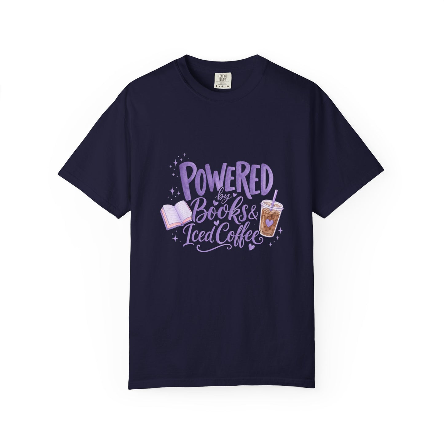 Book Lover T‑Shirt — "Powered by Books & Iced Coffee" Graphic Tee