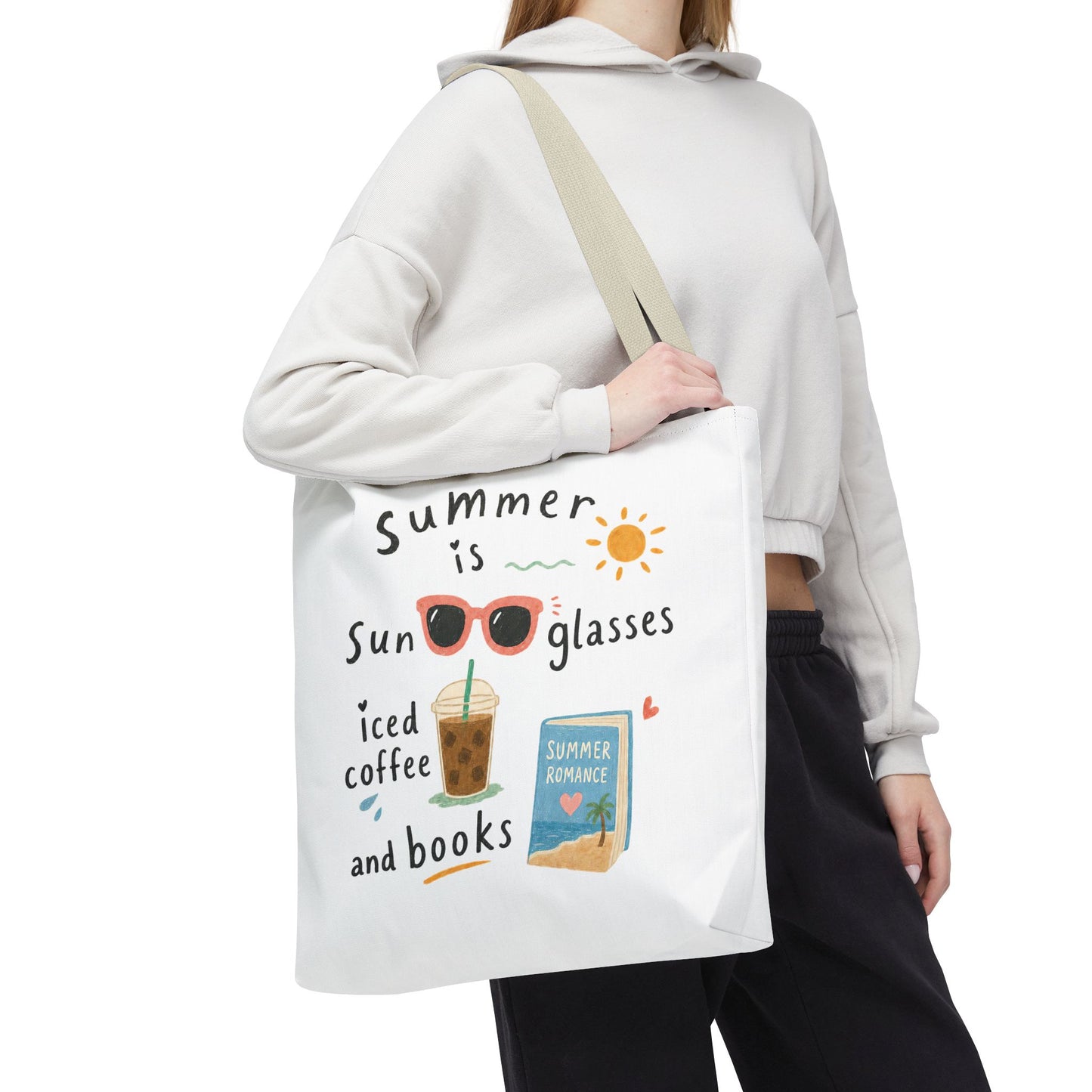 Summer Tote Bag — “Summer is Sunglasses, Iced Coffee and Books” Beach Book Bag