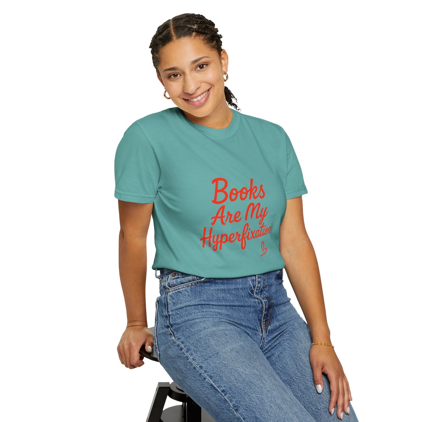 Books Are My Hyperfixation T-Shirt — Cute Red Script Reading Tee for Book Lovers