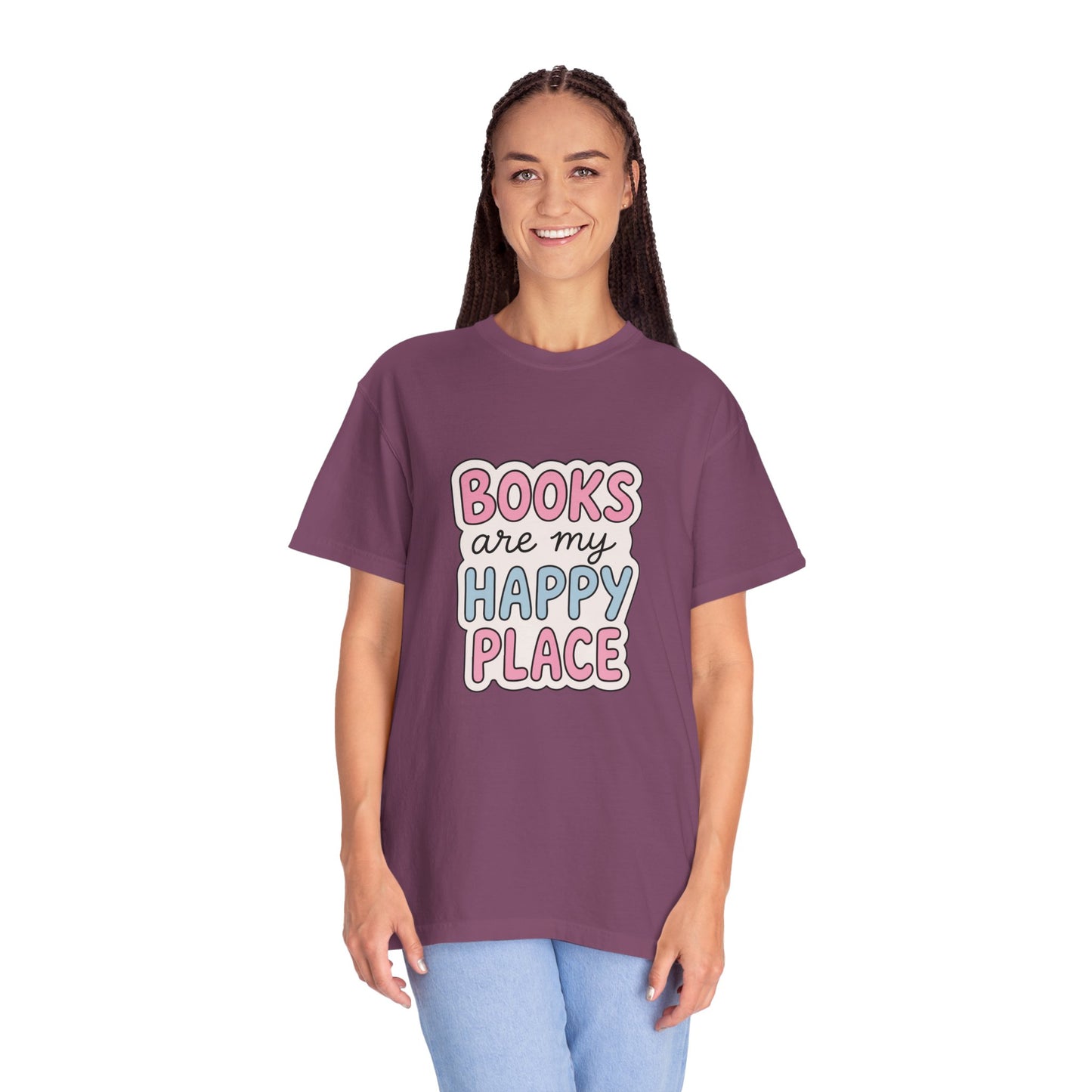 "Books Are My Happy Place" T-Shirt — Cute Pastel Reader Tee