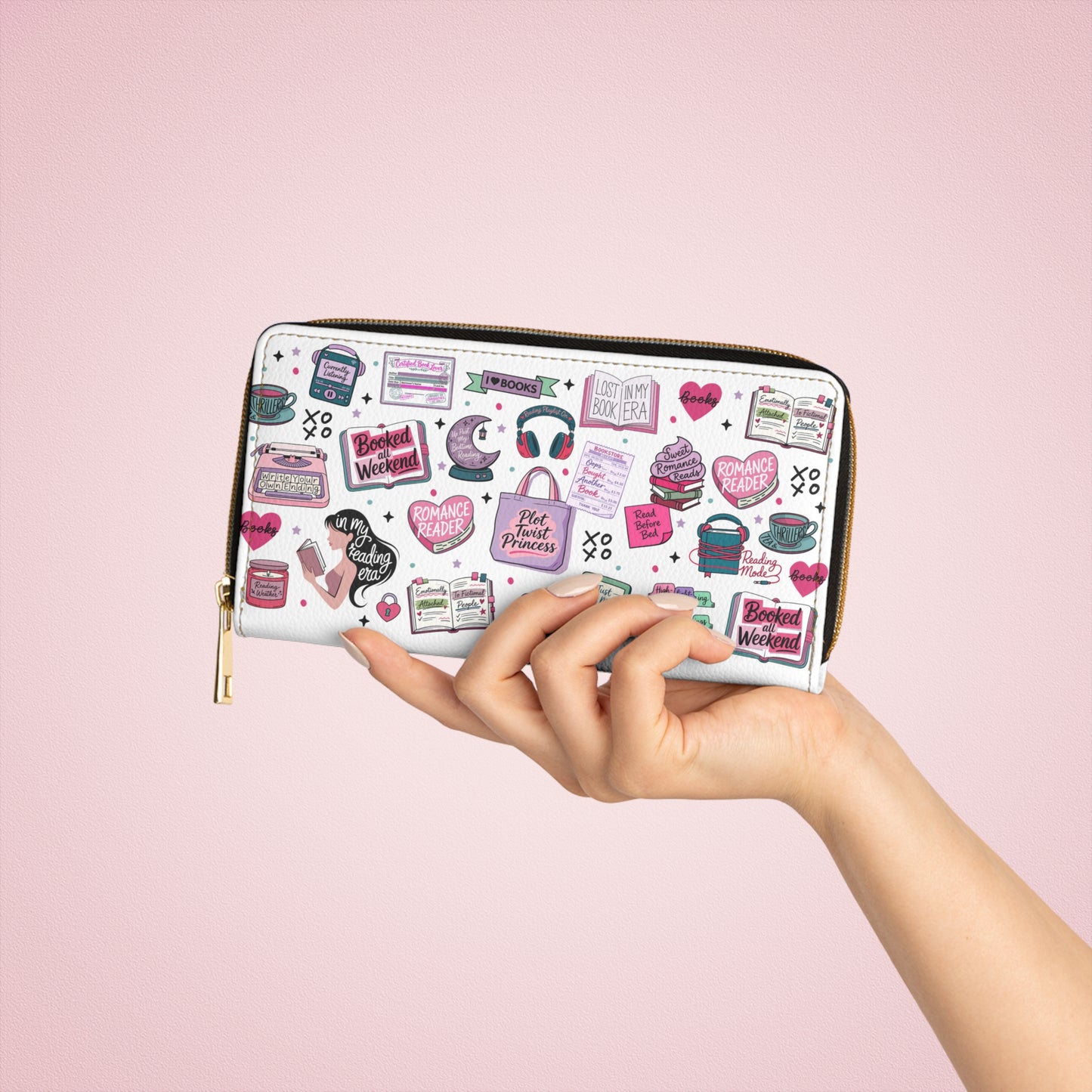 Romance Reader Zipper Wallet — Booklover Sticker Print Wallet