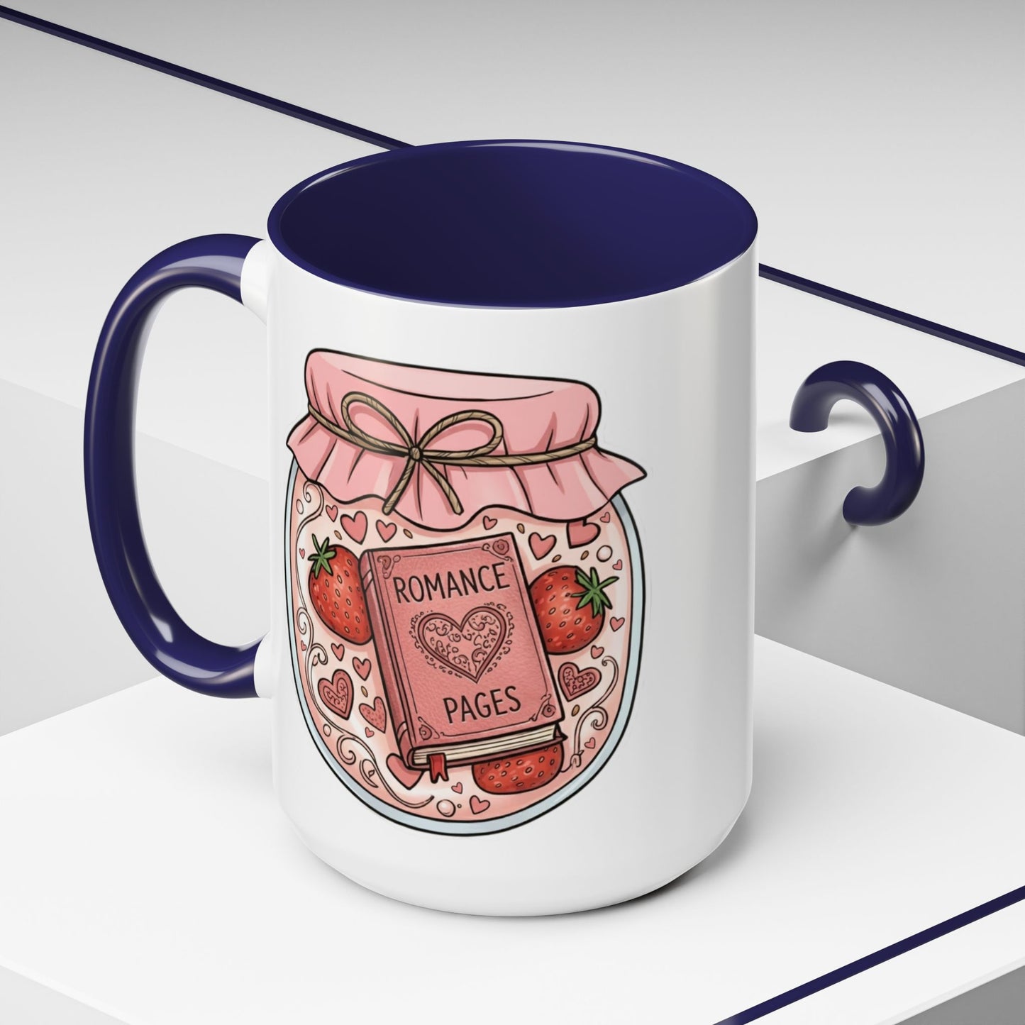 "Romance Pages" Jam Jar Coffee Mug — Cute Strawberry Jam Romance Readers Mug (11/15oz)
