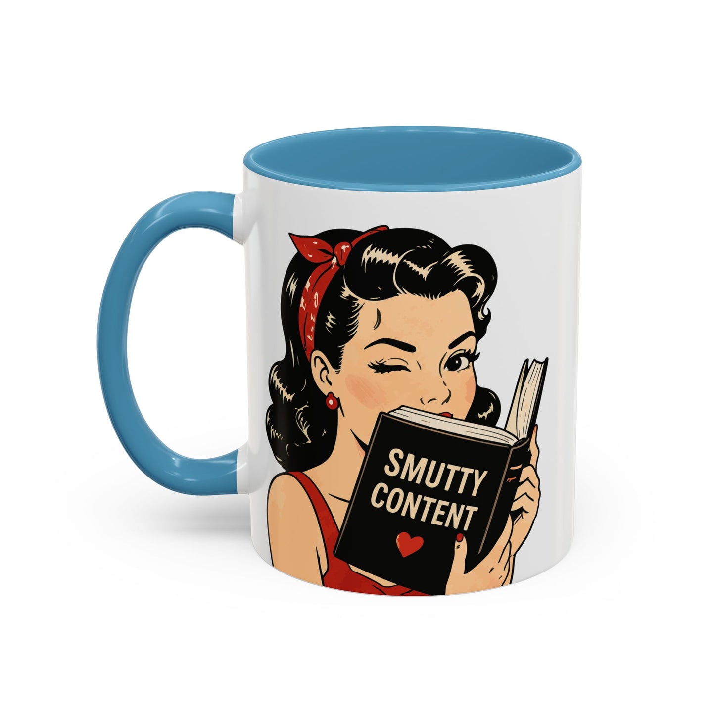 Retro Pin-Up Coffee Mug — Vintage Pop Art Woman with Heart Lollipop (11oz)