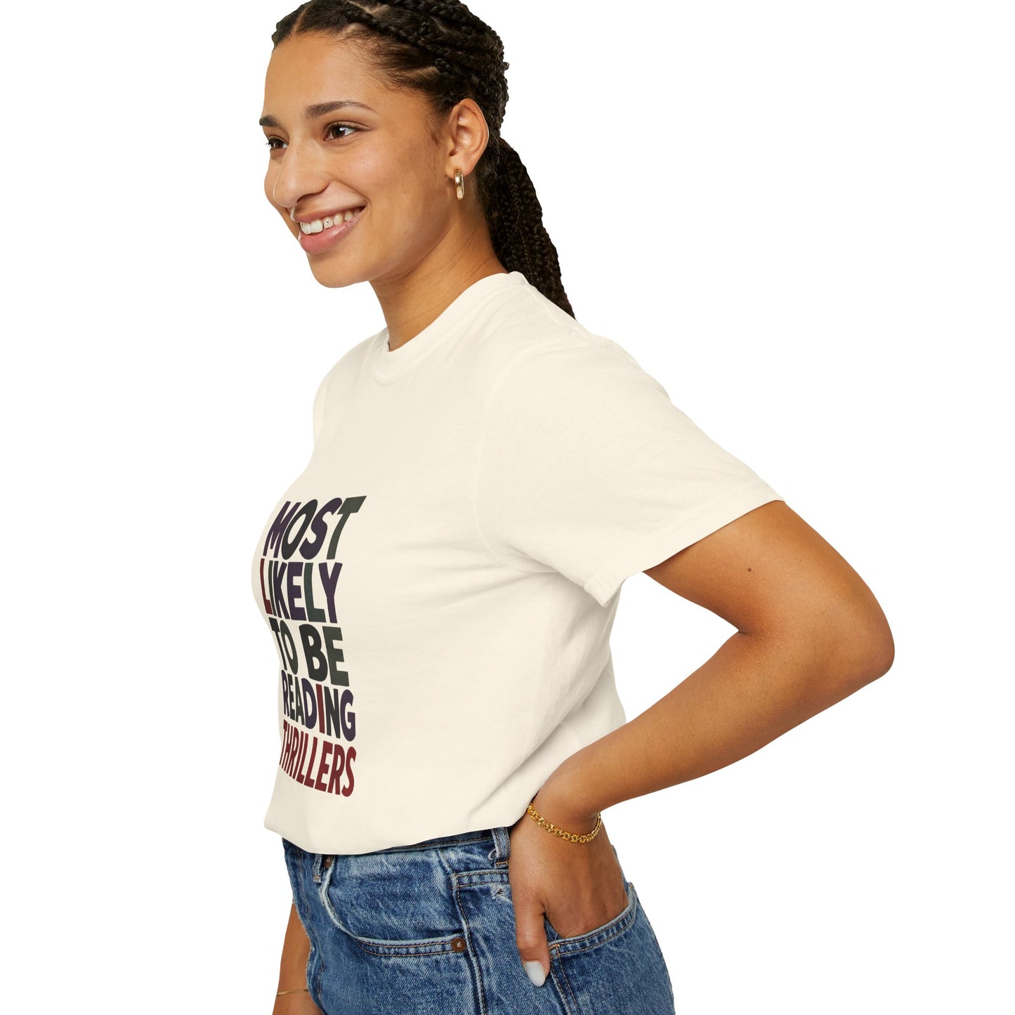 “Most Likely to Be Reading Thrillers” Graphic T-shirt