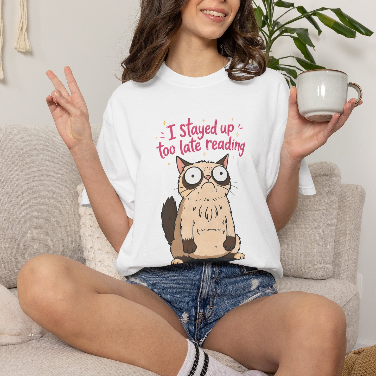 "I Stayed Up Too Late Reading" Cat T-Shirt — Cute Book Lover Graphic Tee