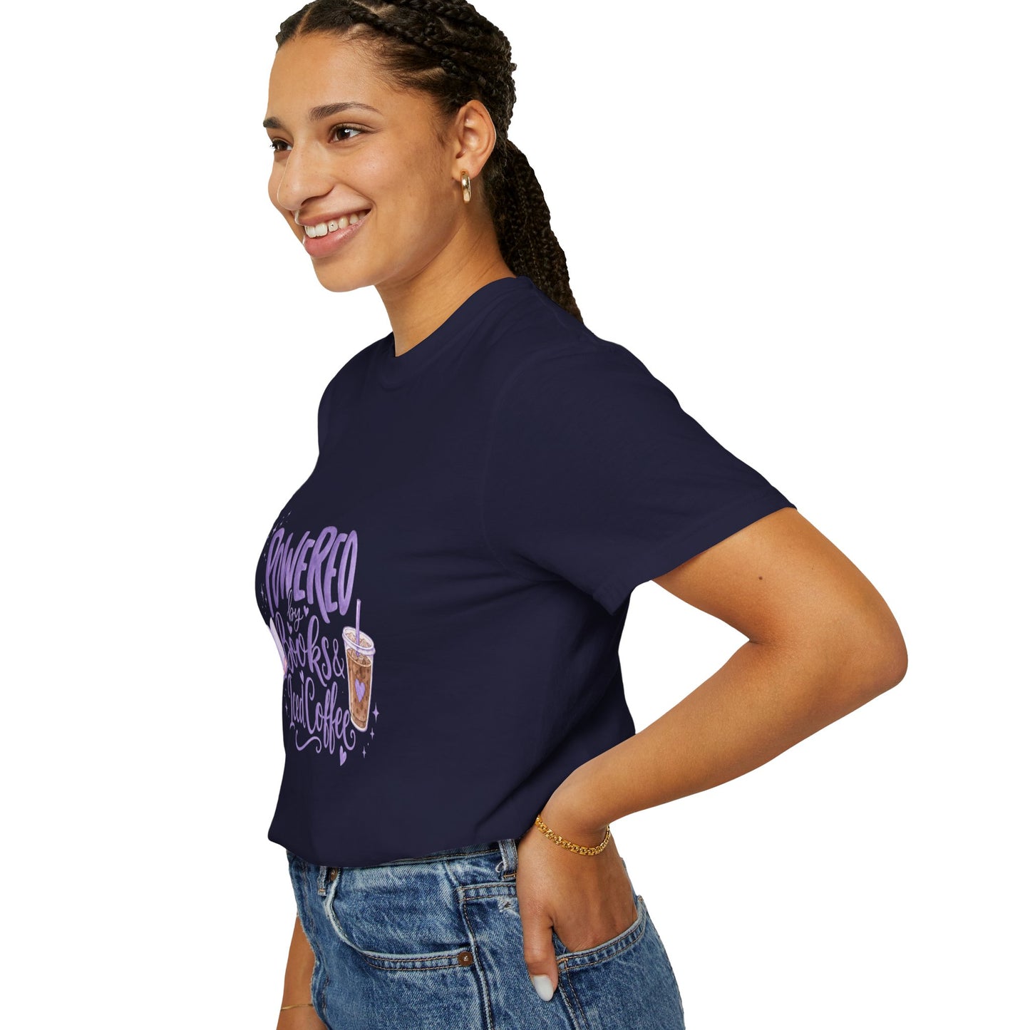 Book Lover T‑Shirt — "Powered by Books & Iced Coffee" Graphic Tee