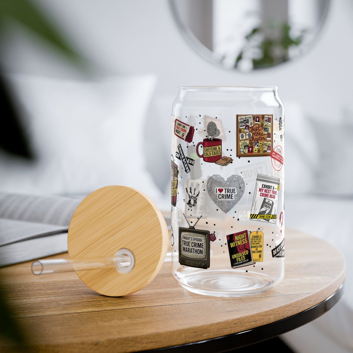 16oz Glass True Crime Lover Sipper Tumbler with Straw