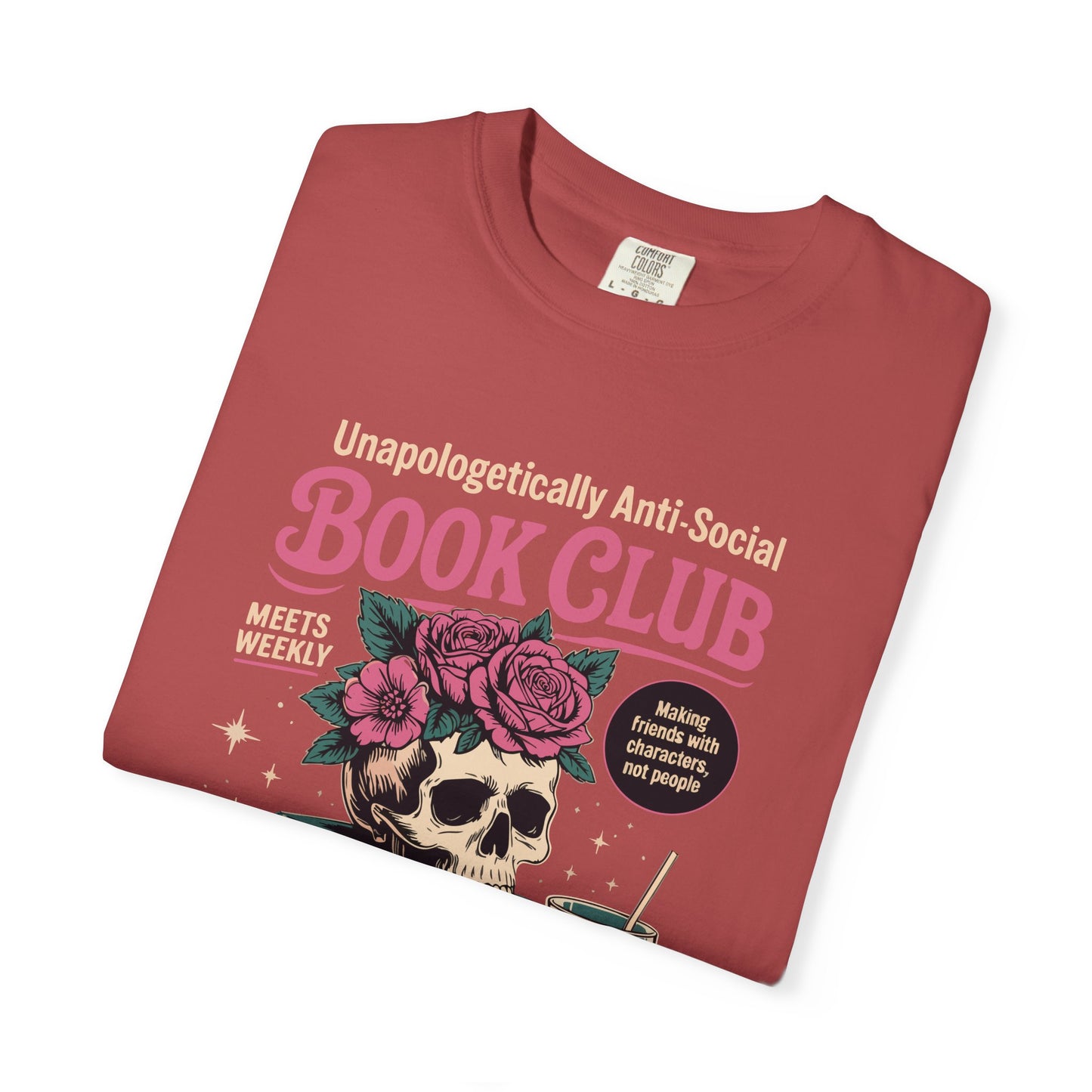 "Unapologetically Anti-Social Book Club" T-Shirt — Skull & Books Graphic Tee for Avid Readers