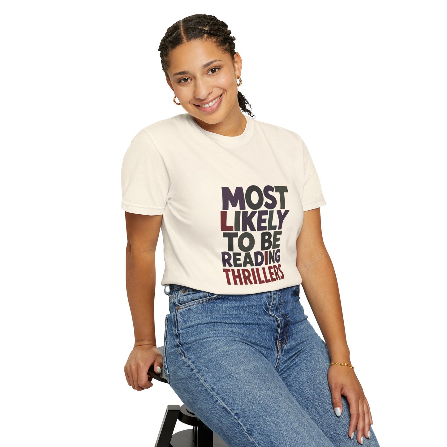 “Most Likely to Be Reading Thrillers” Graphic T-shirt